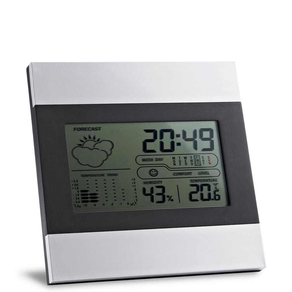 DENE. Tischstation aus Aluminium mit LCD-Bildschirm Satinsilber