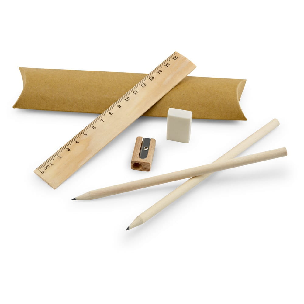 RHOMBUS. Schulschreibset: Lineal, Bleistift, Radiergummi und Anspitzer Natur